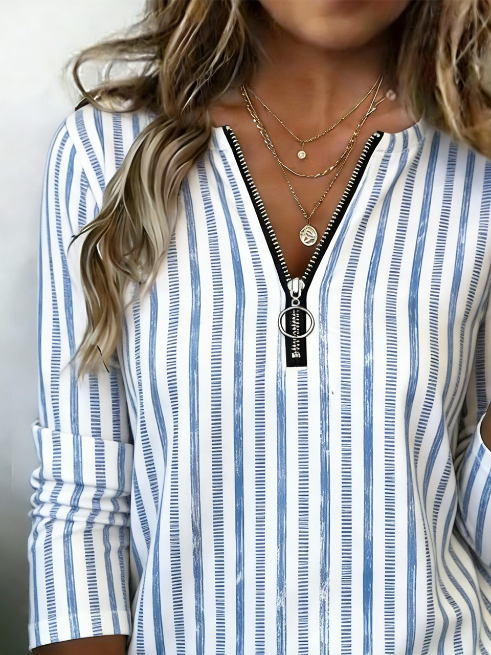 Vintage Striped Zipper T-Shirt