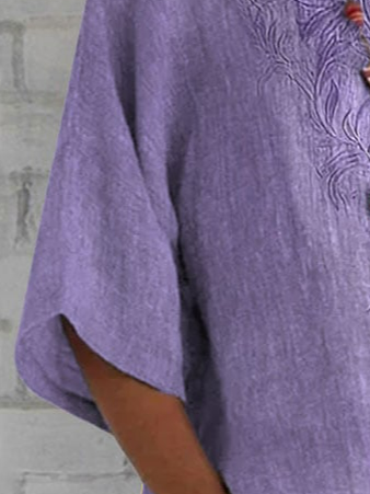 Women's Short Sleeve Shirt Summer Purple Plain Printed Cotton Crew Neck Daily Casual Top