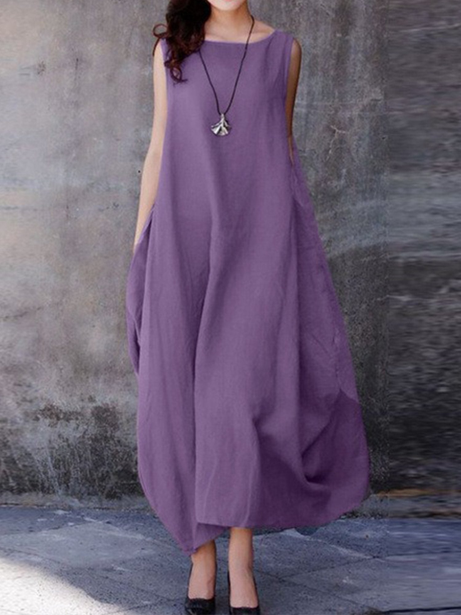 Casual Plain Crew Neck Maxi Dress