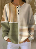 Women's Abstract Print Button-Up Casual Waffle Knit Sweatshirt