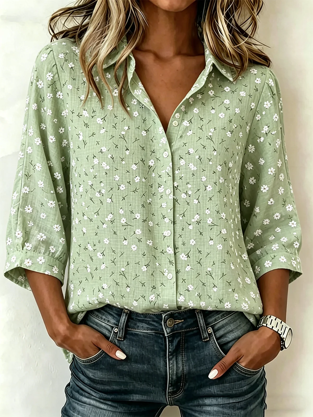 Floral Vintage Loose Cotton And Linen Blouse