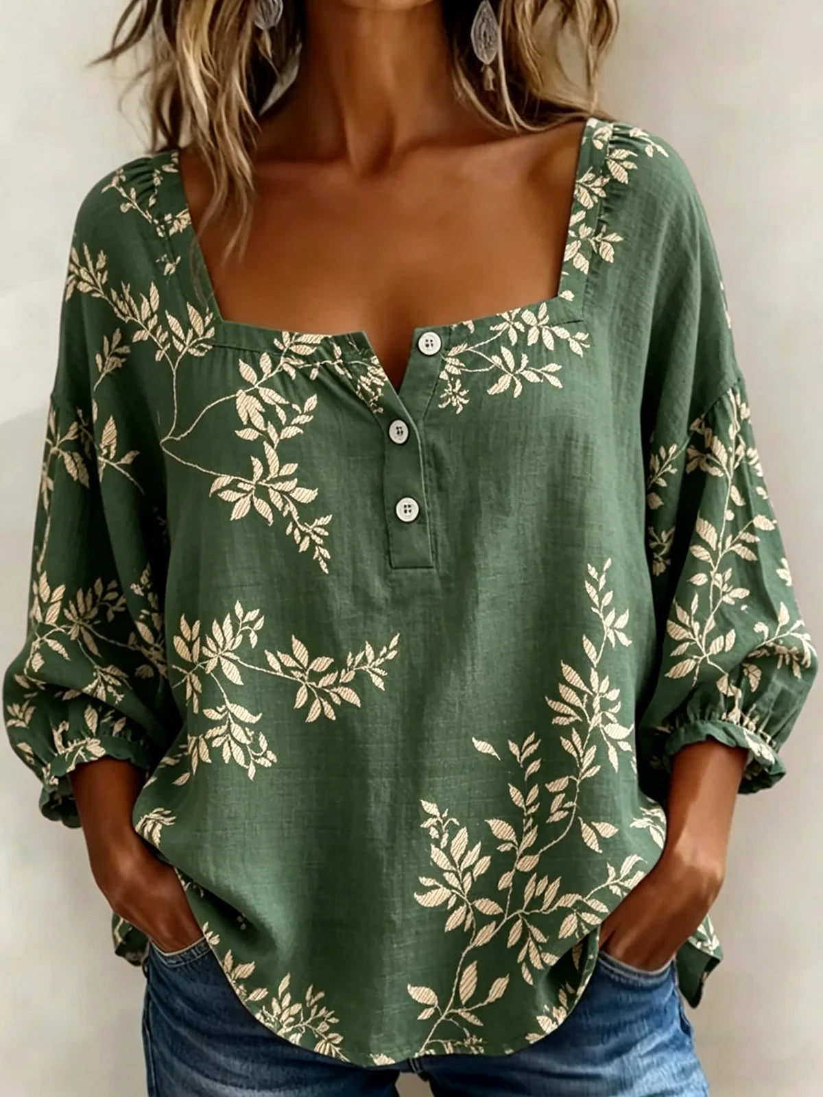 Botanical Pattern Loose Vintage Others Shirt
