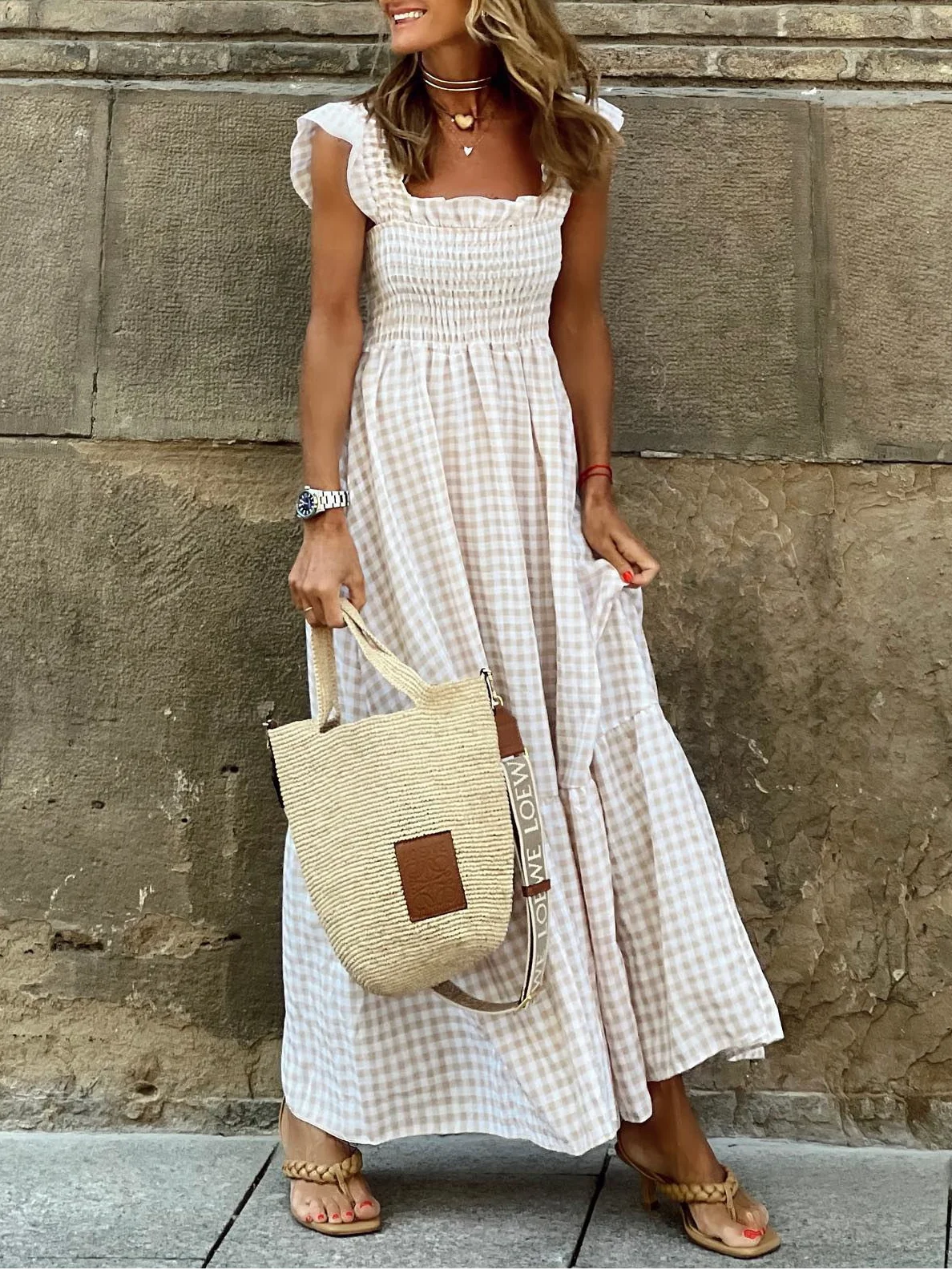 Plaid Regular Fit Elegant Dress With No