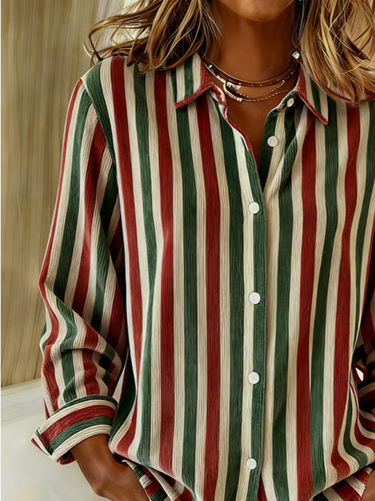 Women's Long Sleeve Shirt Spring/Fall As Picture Christmas Buckle Shirt Collar Regular Sleeve Daily Going Out Casual Top