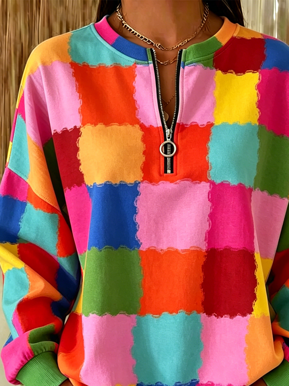 Loose Geometric Crew Neck Casual Sweatshirt