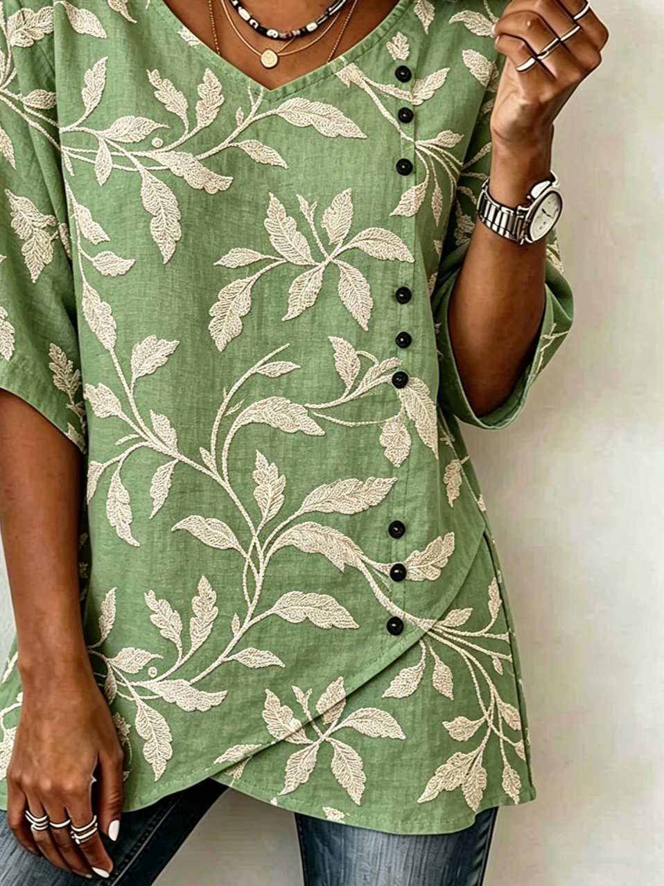Botanical Pattern Vintage Loose Shirt