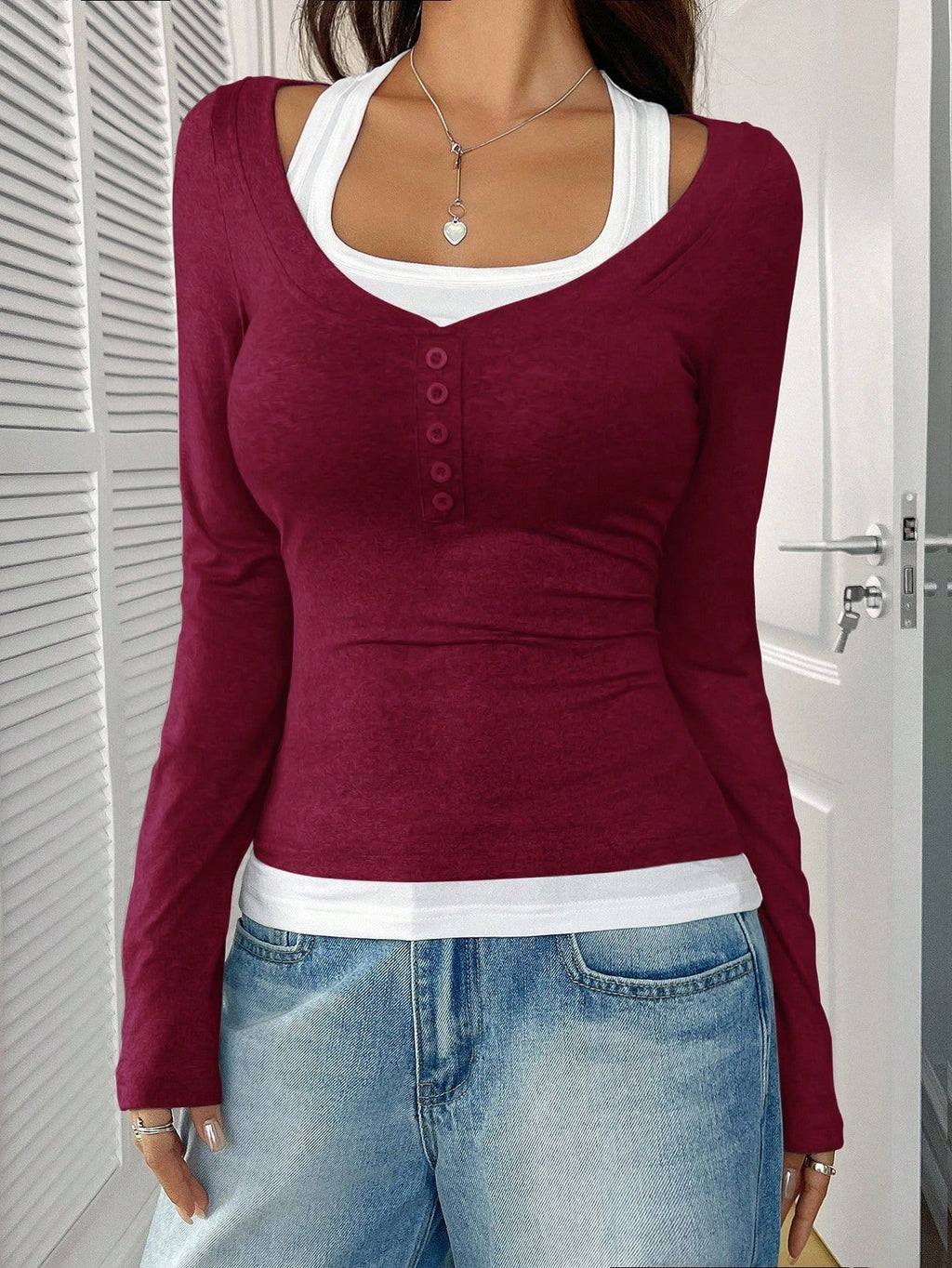 Square Neck Cotton Casual T-Shirt