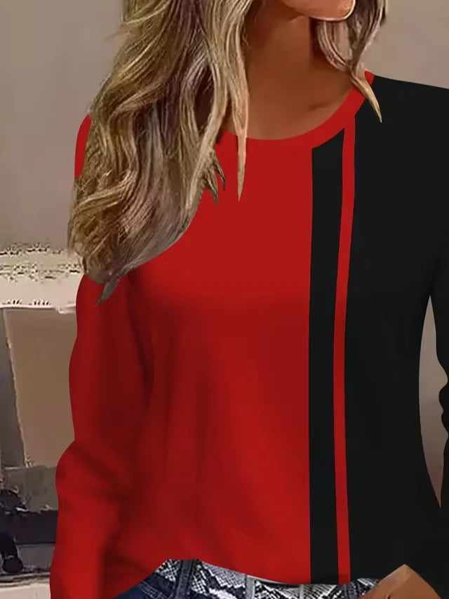 Women's Long Sleeve T-shirt Spring/Fall Black-red Abstract Printing Jersey Crew Neck Daily Going Out Casual Top