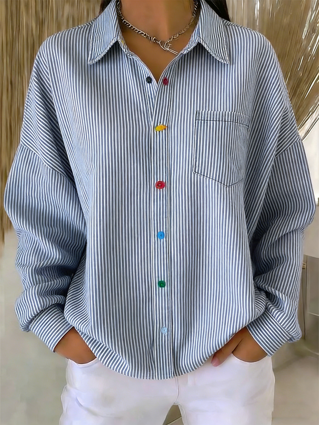 Shawl Collar Loose Cotton Casual Shirt