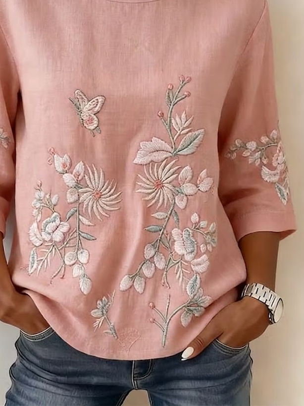 Women's Half Sleeve Blouse Summer Pink Floral Printing Crew Neck Daily Going Out Vintage Top