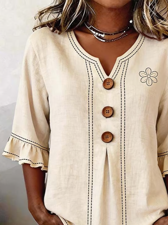 Women's Half Sleeve Blouse Summer Apricot Floral Printing V Neck Daily Going Out Vintage Top