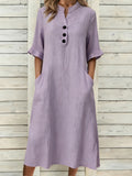 Casual Plain Stand Collar Midi Dress