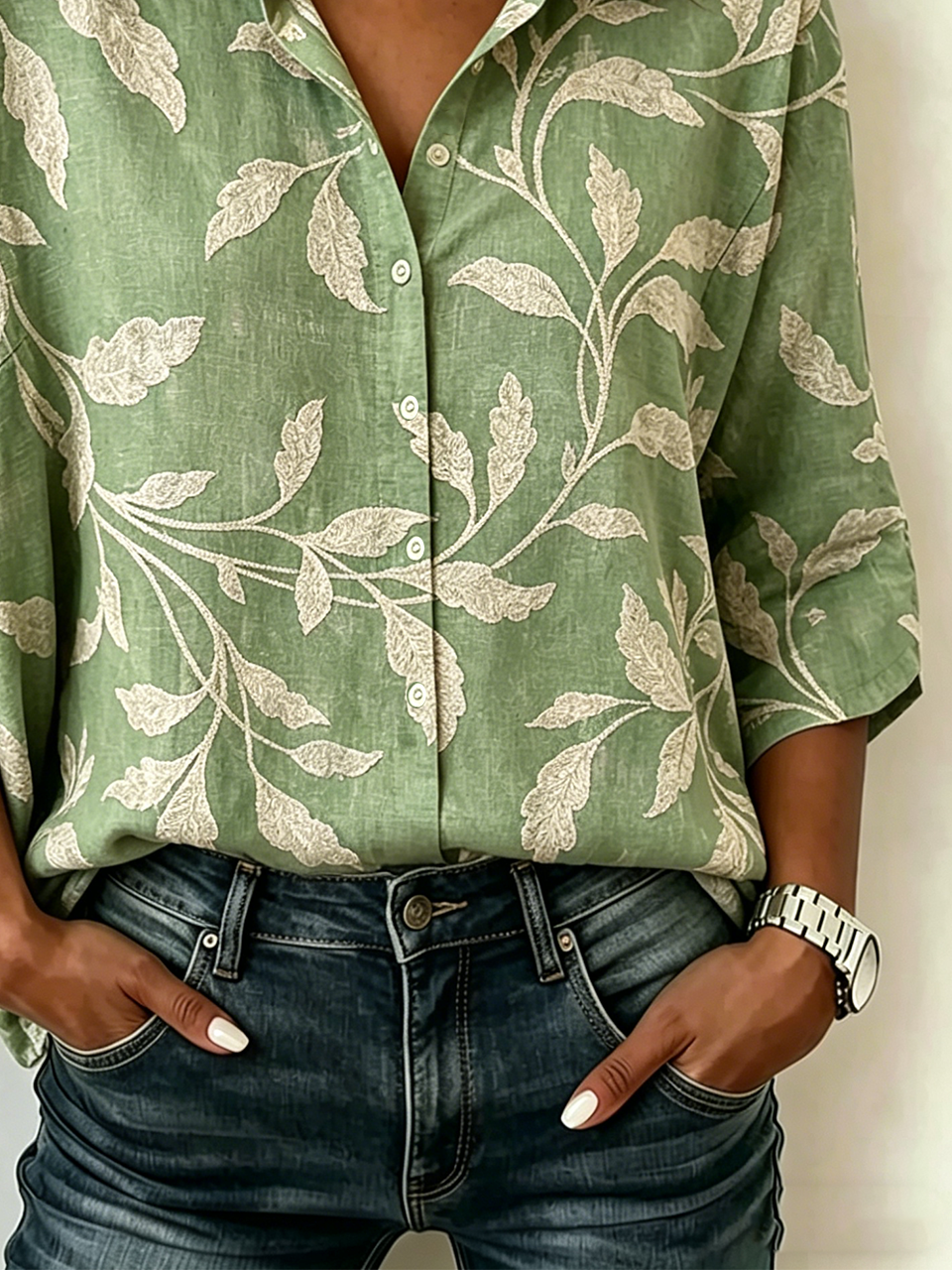 Vintage Cotton And Linen Loose Botanical Pattern Blouse