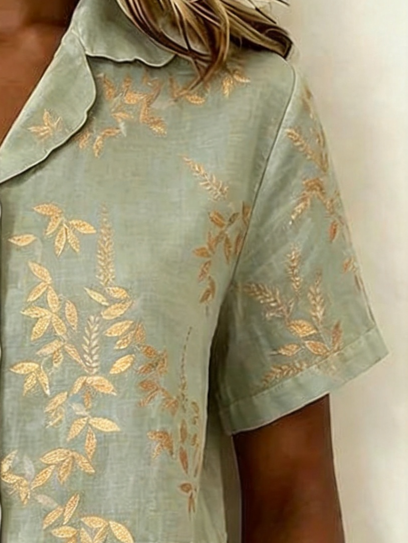 Elegant Floral Shawl Collar Loose Shirt