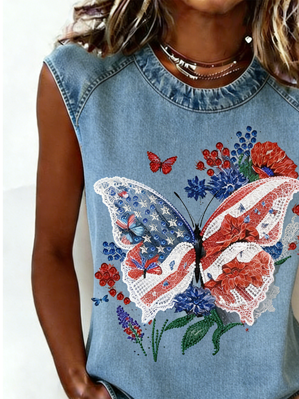 Loose Crew Neck Independence Day Vintage Tank Top