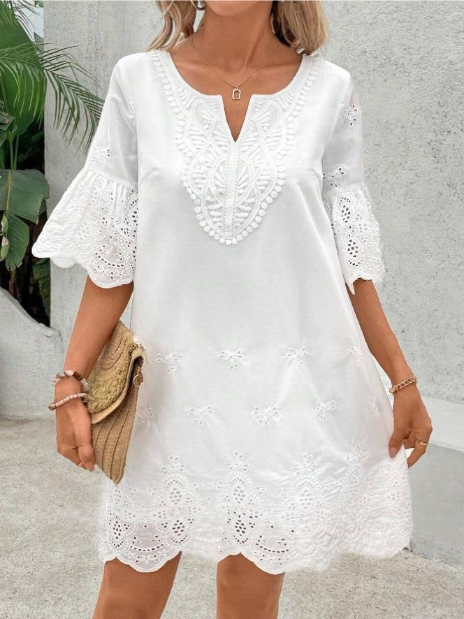 Cotton Plain Elegant Dress With No