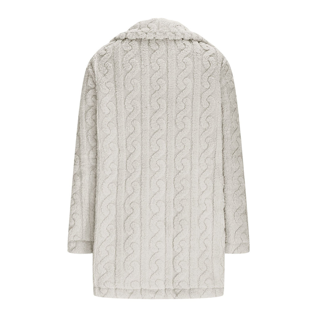 Lapel Collar Casual Loose Plain Teddy Jacket