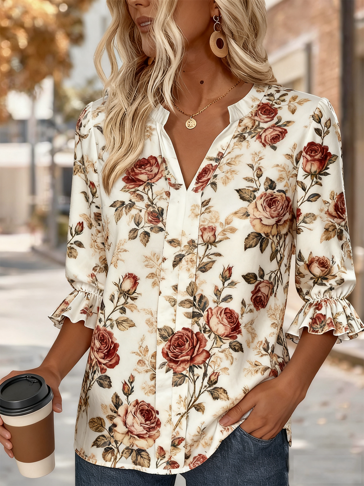 Elegant V Neck Linen Blend Regular Fit Shirt