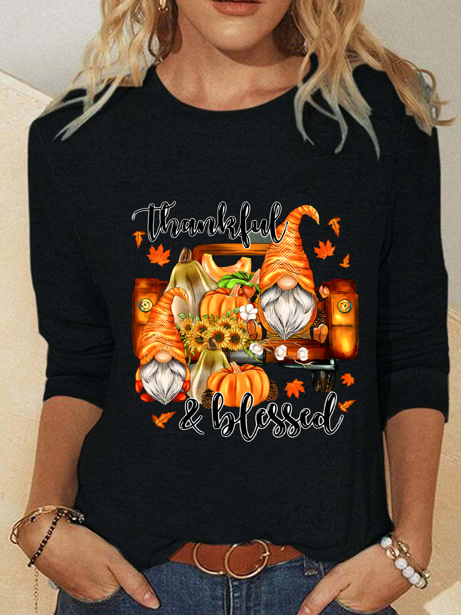 Fall Gnomes Thanksgiving Pumpkin Casual Long Sleeve Shirt