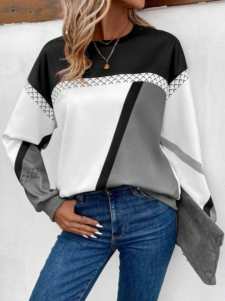 Abstract Casual Loose Crew Neck Sweatshirt
