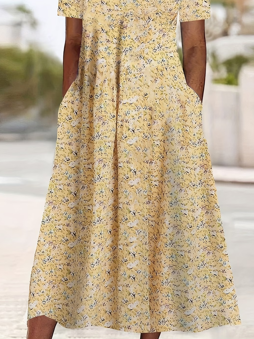 Women's Short Sleeve Summer Yellow Floral Printing Crew Neck Daily Going Out Casual Maxi H-Line Shift Dress Dress
