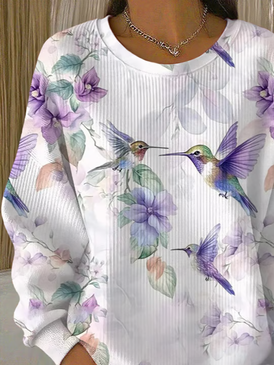 Crew Neck Casual Loose Floral Sweatshirt