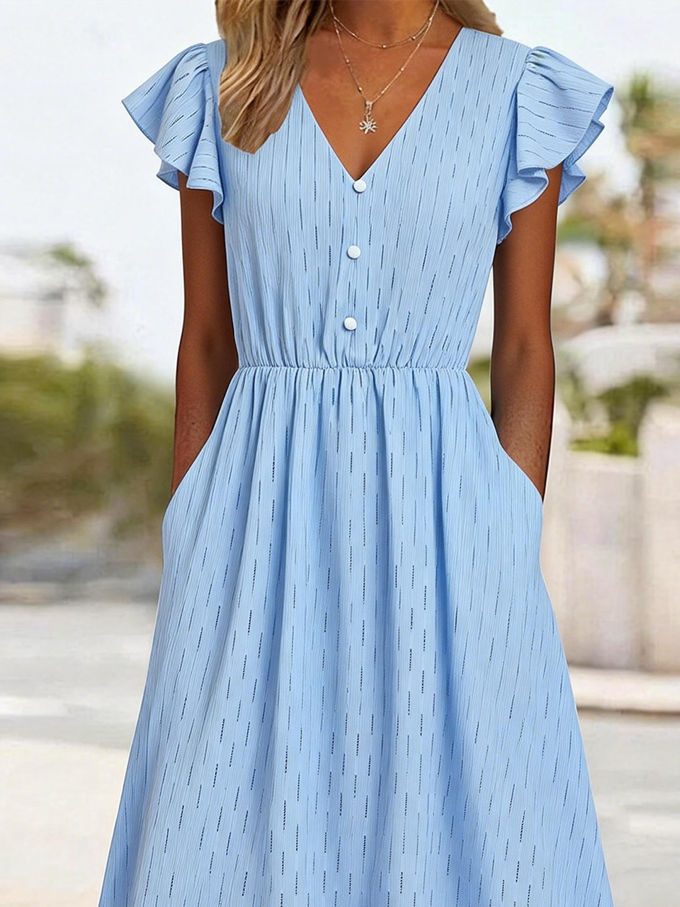 Elegant Loose Plain V Neck Dress With No