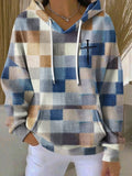 Hoodie Casual Cotton-Blend Plaid Hoodie