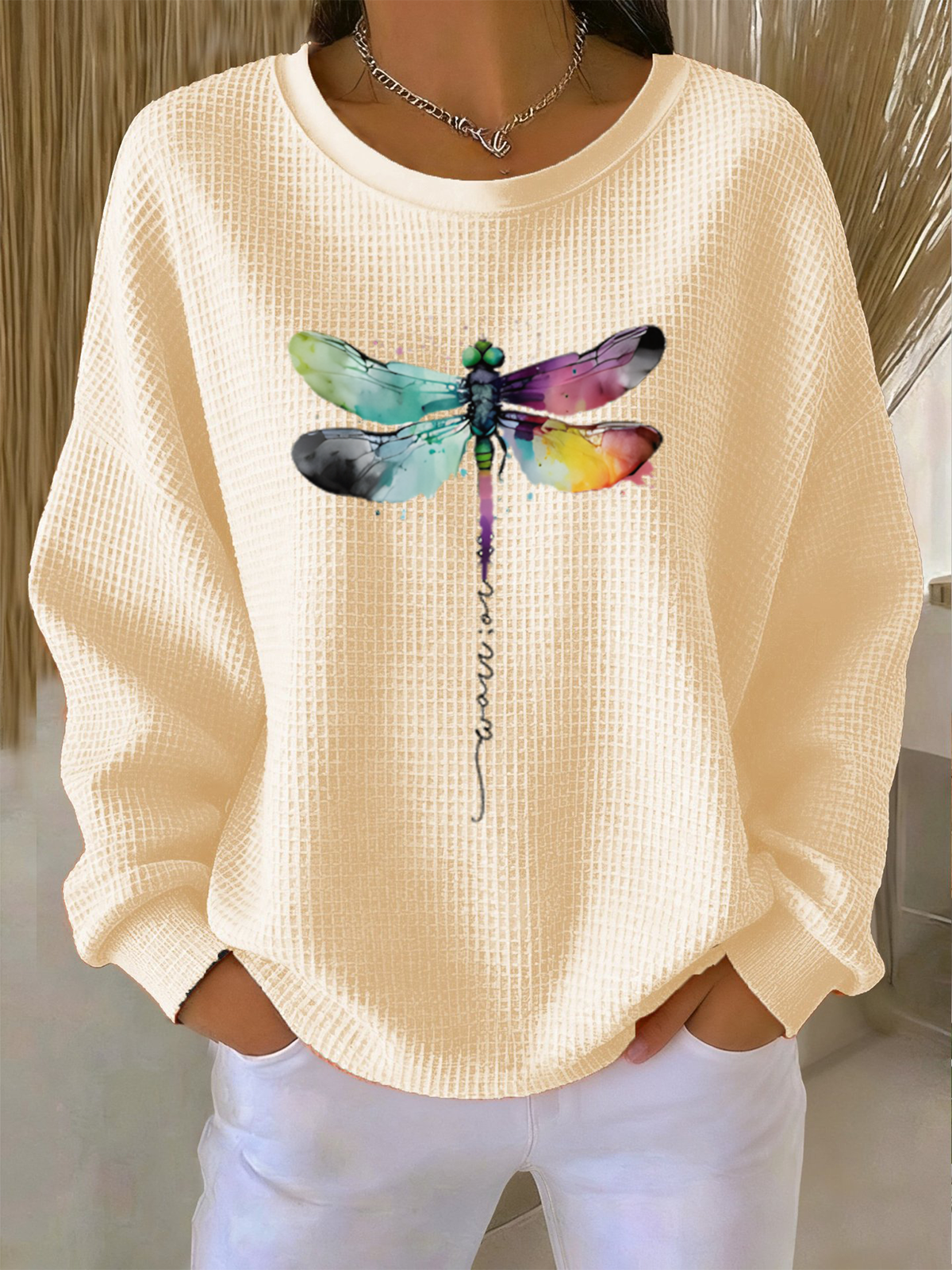 Loose Casual Crew Neck Butterfly T-Shirt