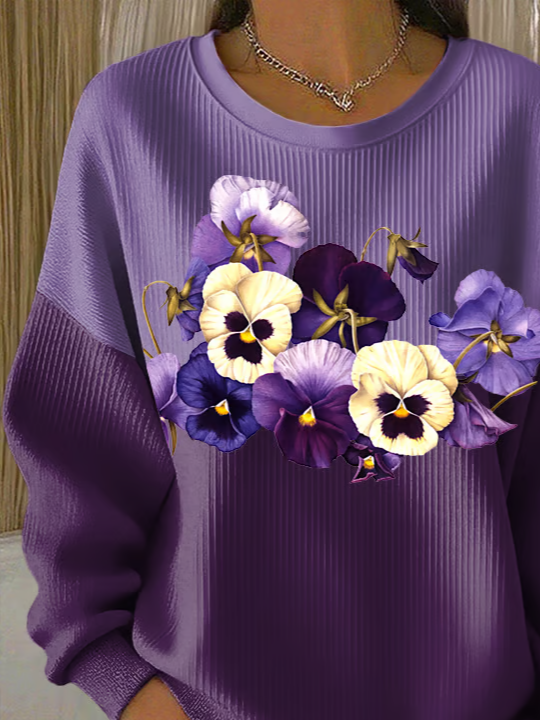 Casual Floral Crew Neck Sweatshirt