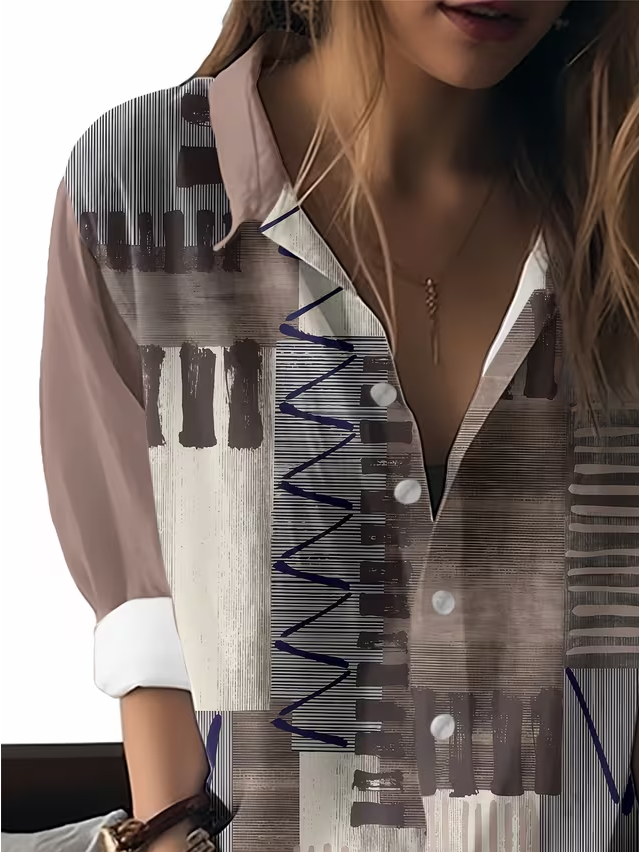 Women's Long Sleeve Shirt Spring/Fall As Picture Abstract Buckle Shirt Collar Regular Sleeve Daily Going Out Casual Top