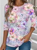 Casual Floral Loose Crew Neck T-Shirt