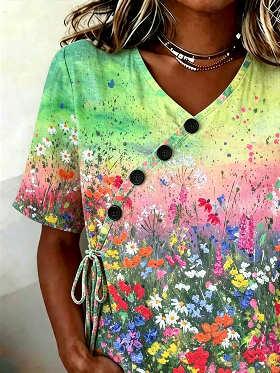 Elegant Floral Crew Neck Loose Shirt
