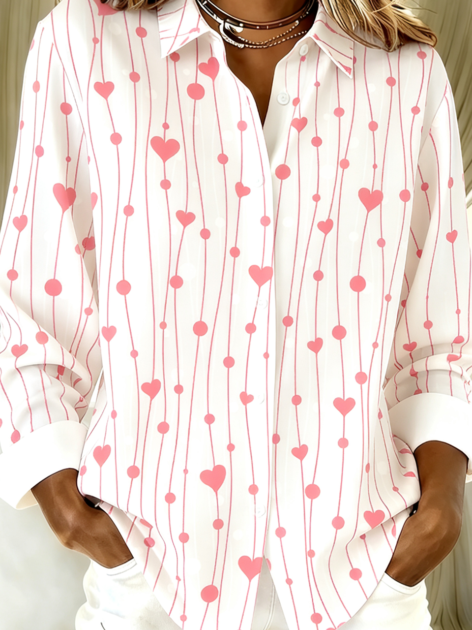 Shirt Collar Vintage Loose Gradient Pattern Shirt