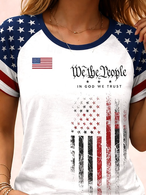Women's 'We the people' American flag print short-sleeved T-shirt