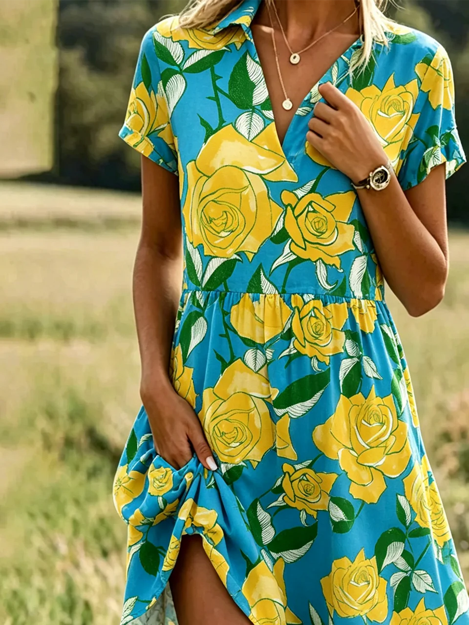 Elegant Shawl Collar Shirt Dress With No