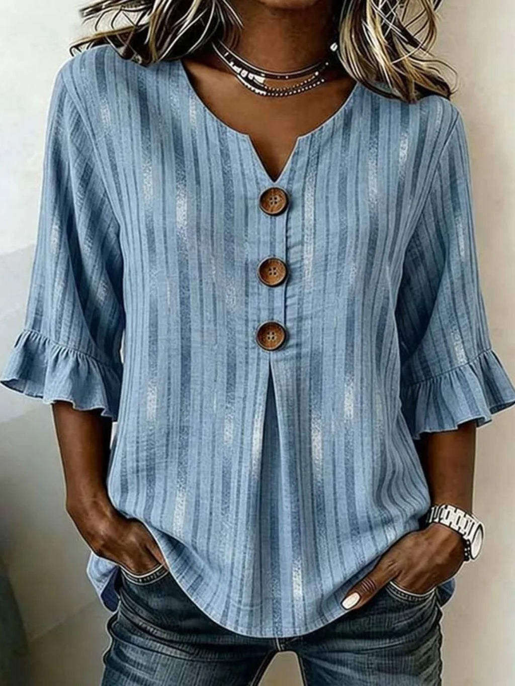 Geometric Vintage V Neck Blouse