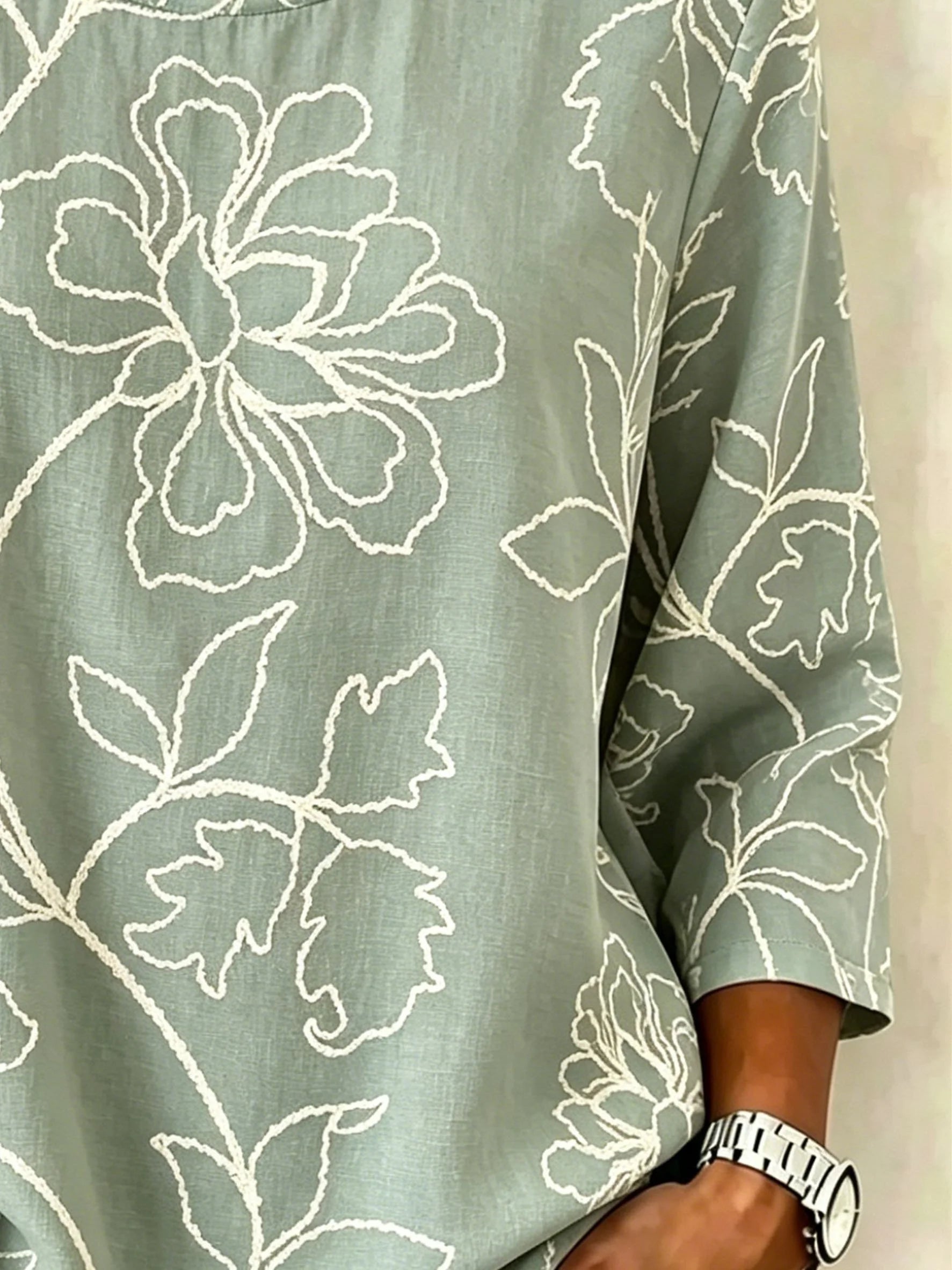 Vintage Botanical Pattern Round Neck Short Sleeve Daily Going Out Casual Top