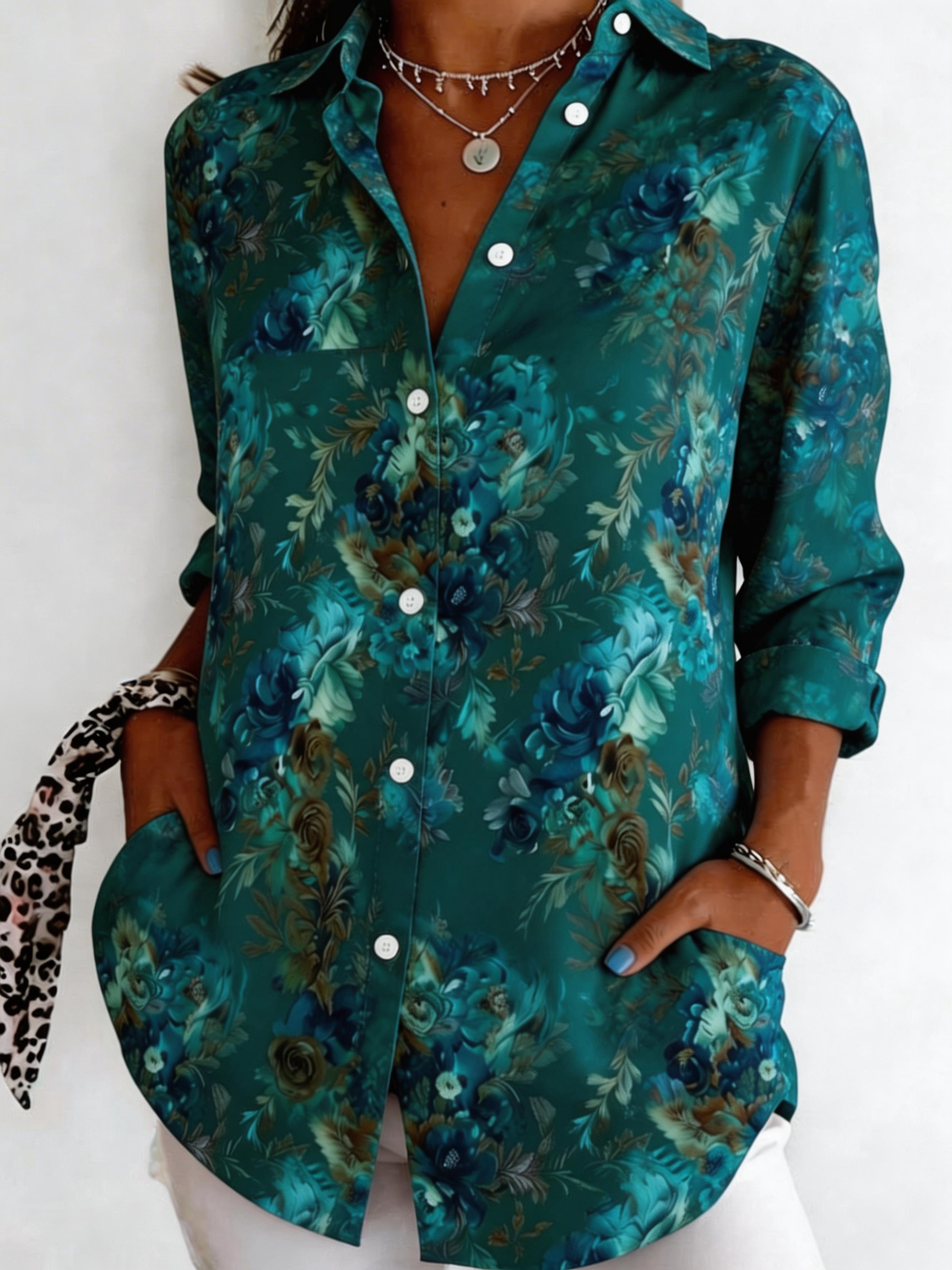 Vintage Floral Shirt Collar Loose Shirt