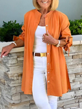 Women's Shirt Jacket Single-Breasted Temperament Commuting Solid Color Long-Sleeved Cotton Cardigan