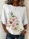Women's Half Sleeve Blouse Summer White Floral Printing Crew Neck Daily Going Out Vintage Top