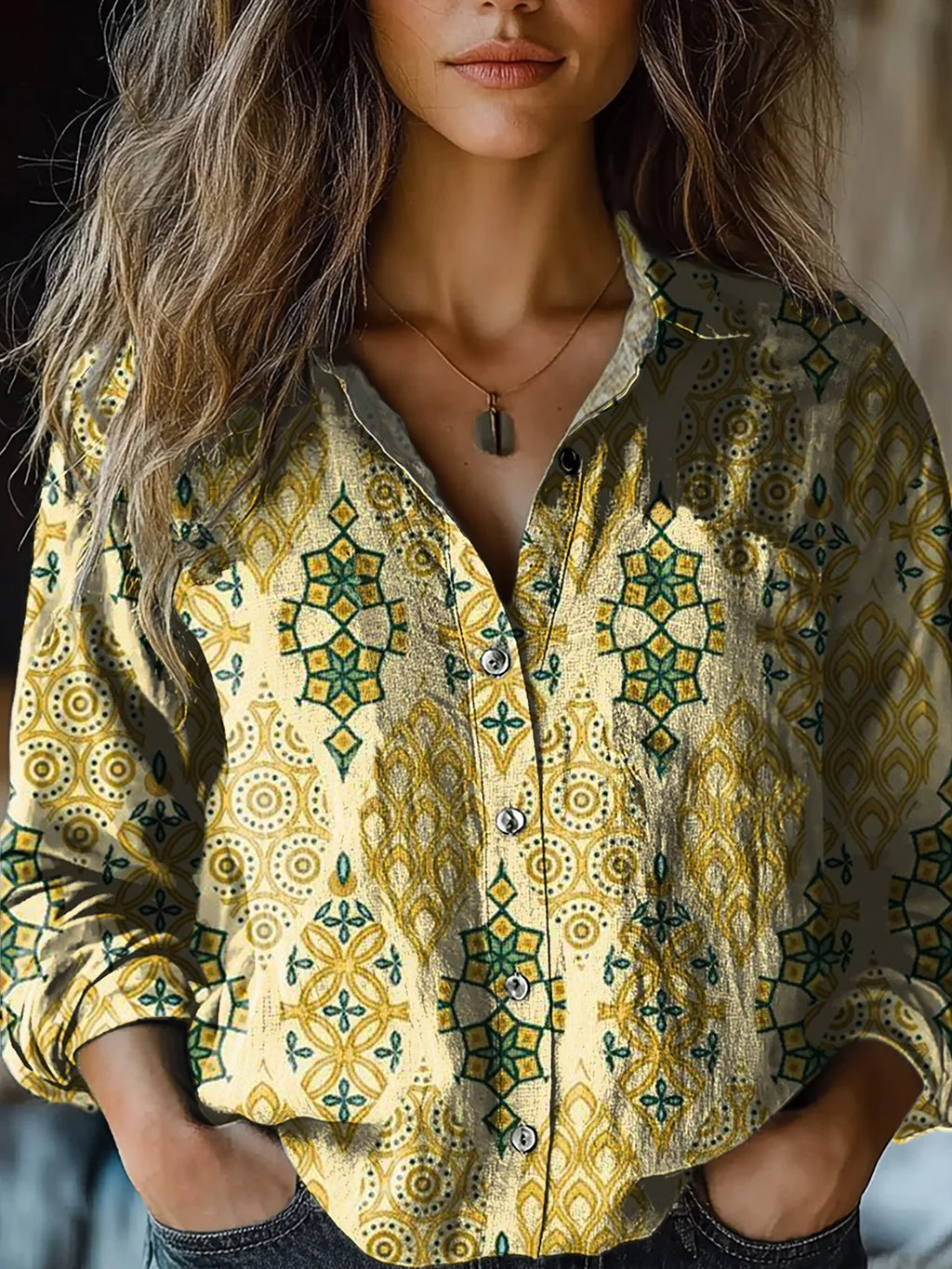 Ethnic Print Long Sleeve Shirt