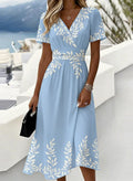 Elegant Regular Fit V Neck Leaf Dress With No