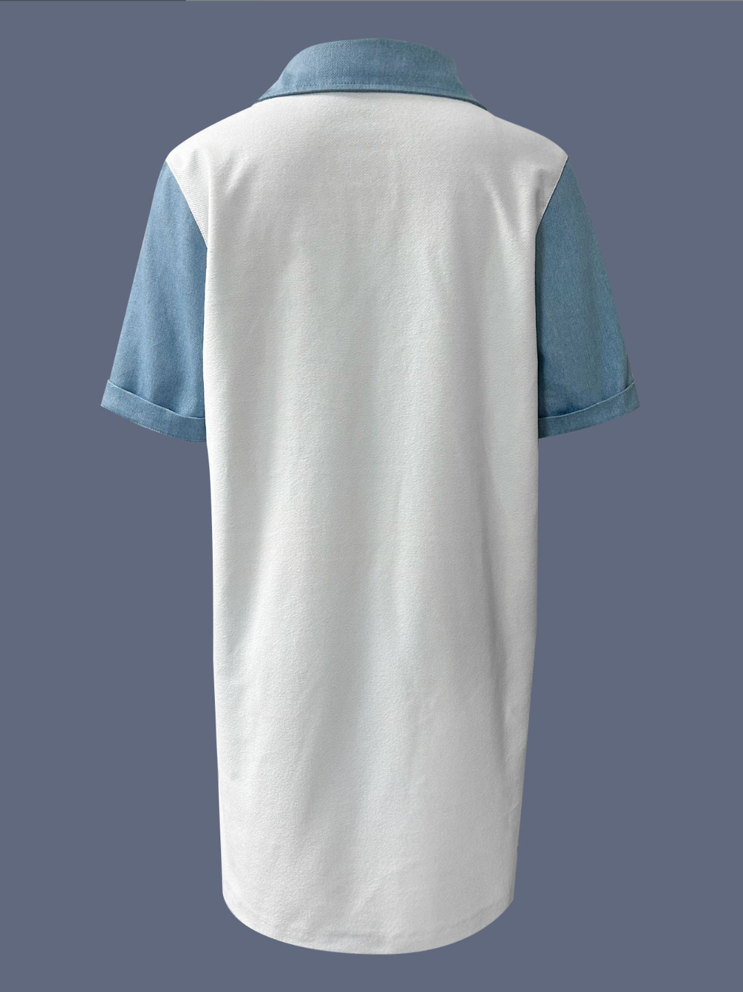 Denim Color Block Plain Jersey Casual Shawl Collar Short Sleeve Casual Dress