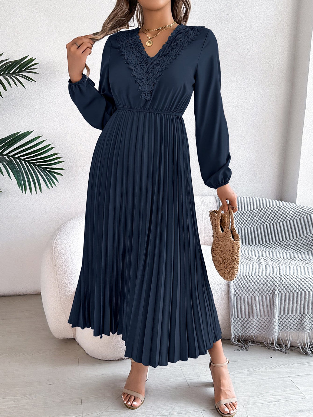Casual V Neck Cotton Dress With No