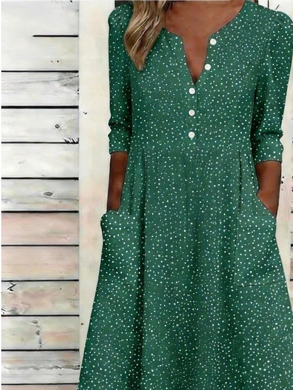 Half Open Collar Vintage Abstract Polka Dots Dress With No