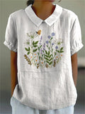Floral Simple Shawl Collar Blouse