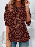 Women's Long Sleeve T-shirt Spring/Fall Crimson Floral Jersey Crew Neck Daily Going Out Casual Top