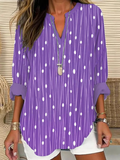 Women's Long Sleeve Blouse Spring/Fall Purple Abstract Printing Cotton-Blend V Neck Daily Going Out Casual Top