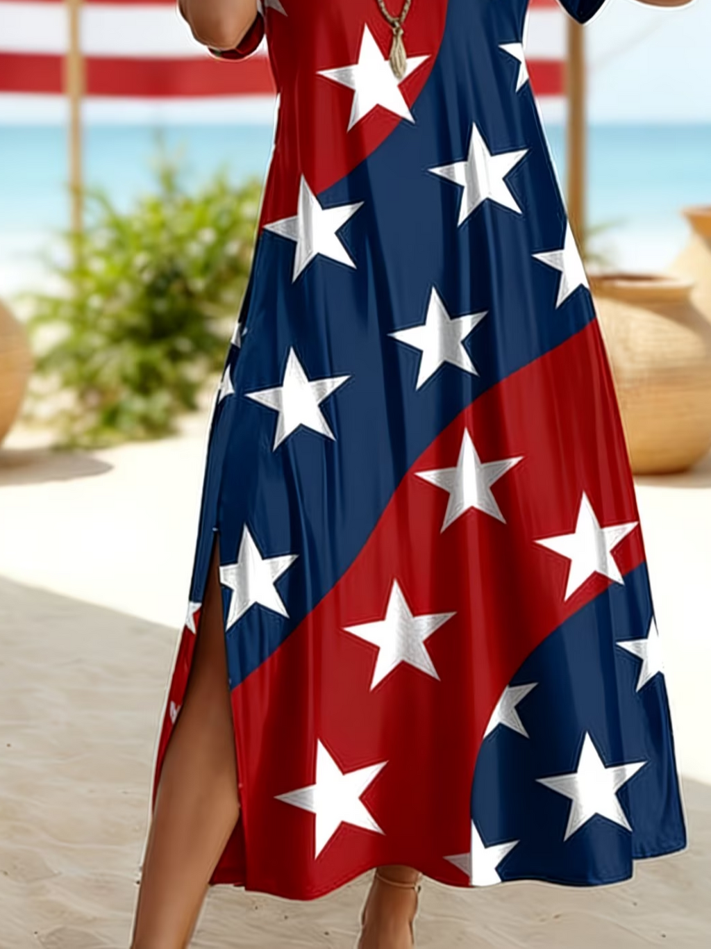 Women's Short Sleeve Summer As Picture Independence Day (Flag) Printing Crew Neck Daily Going Out Casual Maxi H-Line T-Shirt Dress Dress
